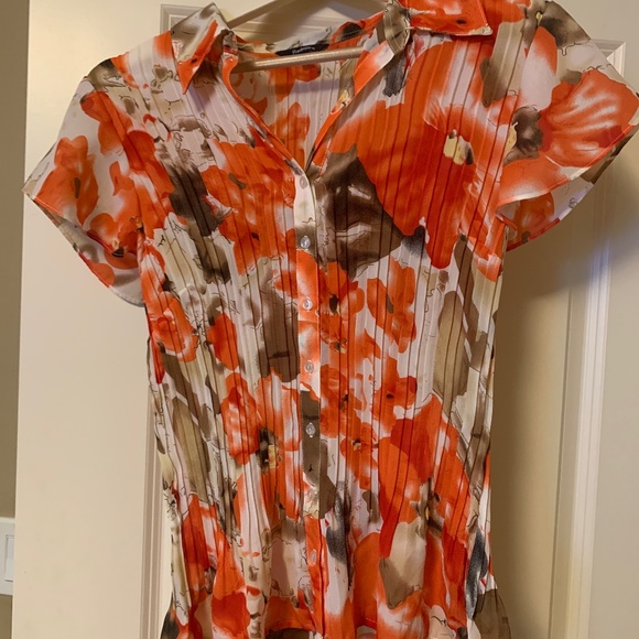 Blouse red/orange flowers - Picture 1 of 3